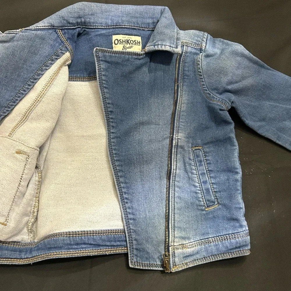 OshKosh B'gosh Girls 5T Knit Denim Moto Jacket Blue Asymmetrical Zip